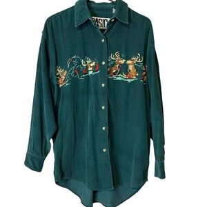 Vintage Basic People Everywhere Reindeer Christmas Holiday Sot‎ Corduroy Shirt M